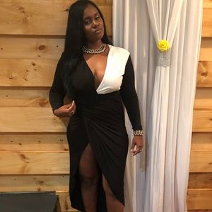 Monochrome plunge front maxi dress